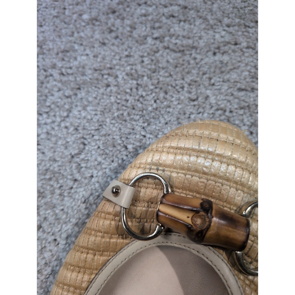 Gucci Straw Raffia Bamboo Horsebit Ballet Flats Beige Tan Leather 9.5B 171971 - Picture 5 of 10